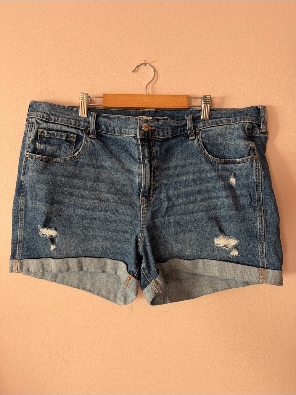 Old Navy Distressed Blue Rolled-Hem Denim Shorts